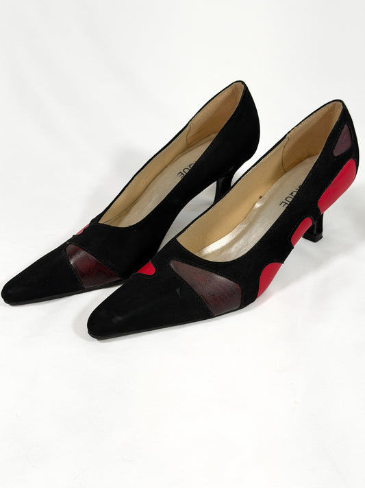 Vintage 80s/90s Classique black & red color-block kitten heels