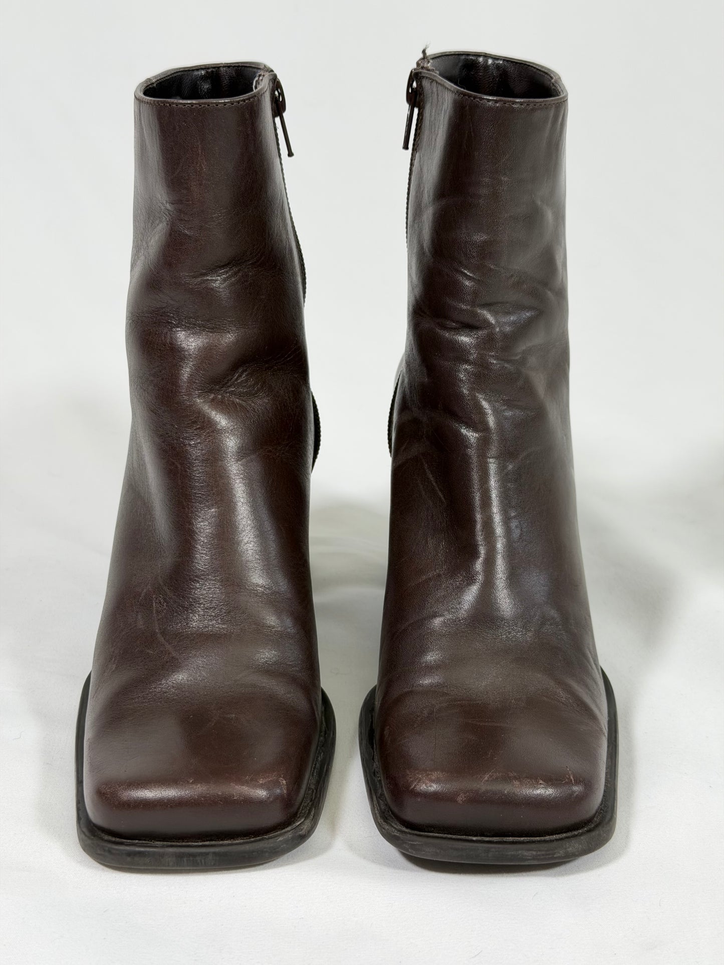 Vintage 90s Y2K Nine West brown leather square toe boots