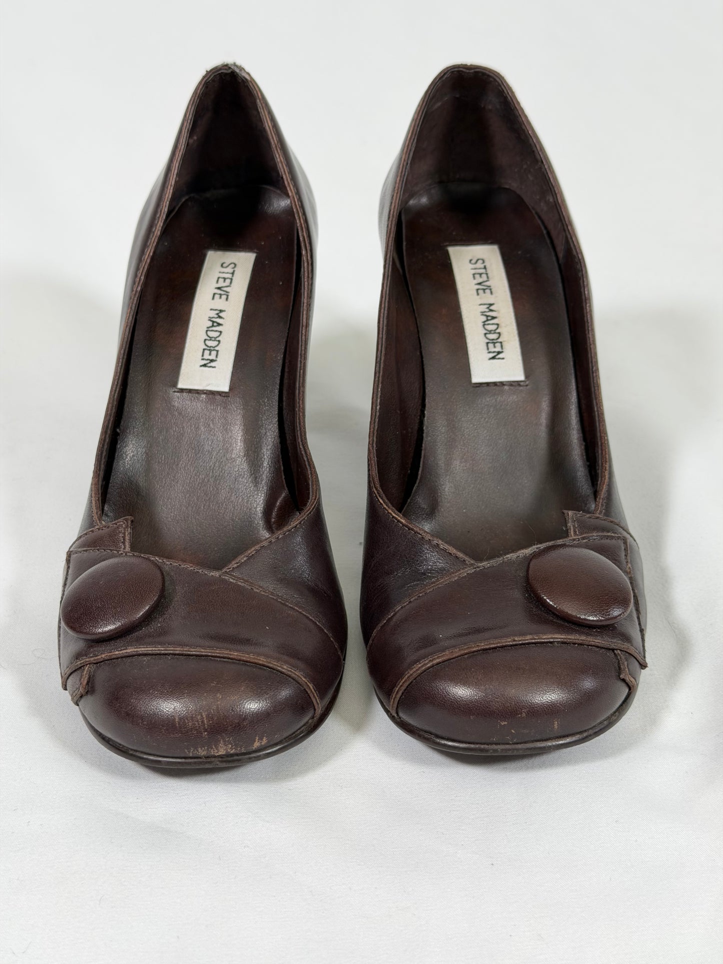 Vintage Y2K Steven Madden brown leather kitten heels