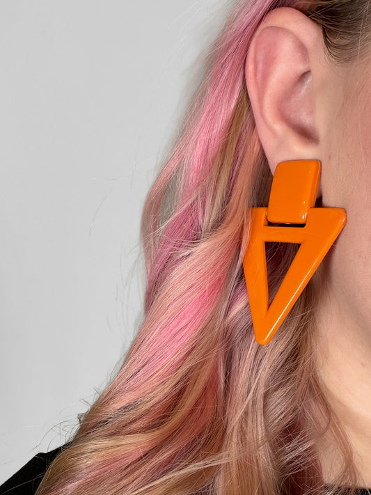 Vintage 80s orange geometric clip-on earrings
