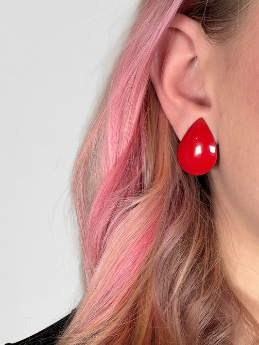 Vintage 1980s red enamel teardrop clip-on earrings