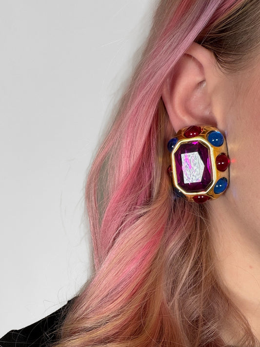 Vintage 80s multi-gemstone statement clip-on earrings