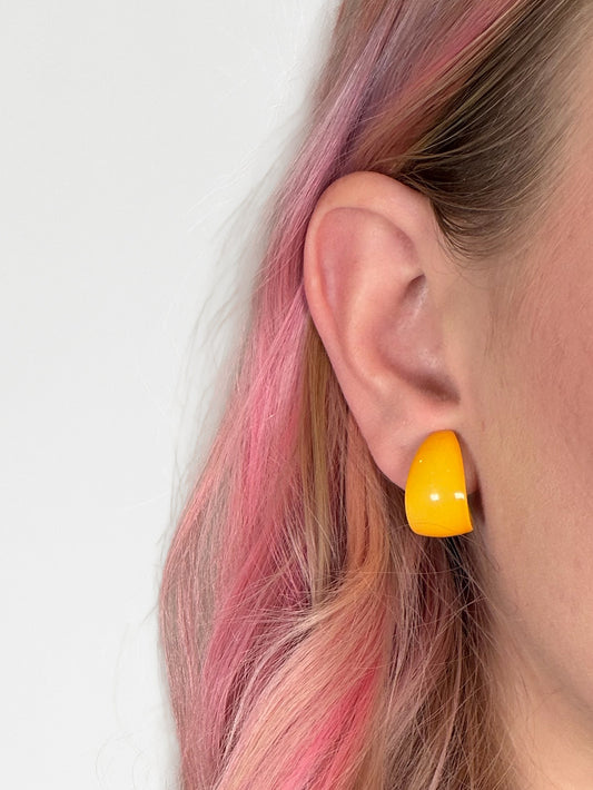 Vintage 80s yellow enamel hoop clip-on earrings