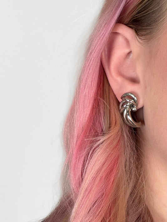 Vintage 80s silver tone chunky knot earrings