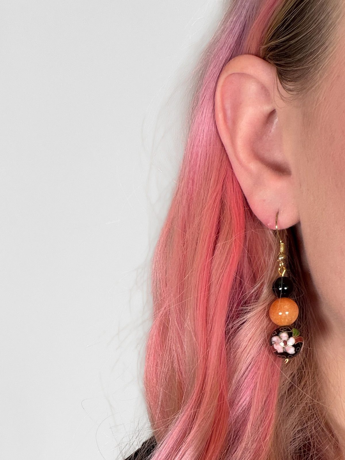 Handmade adventurine beaded dangle earrings