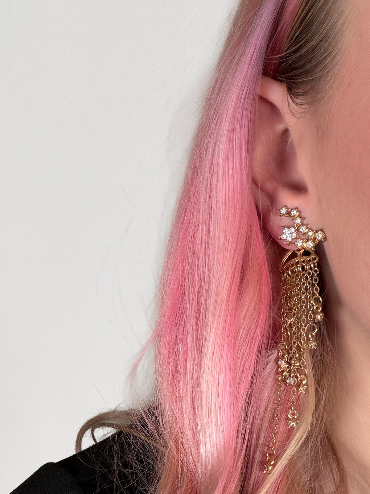 Celestial rhinestone chandelier fringe earrings