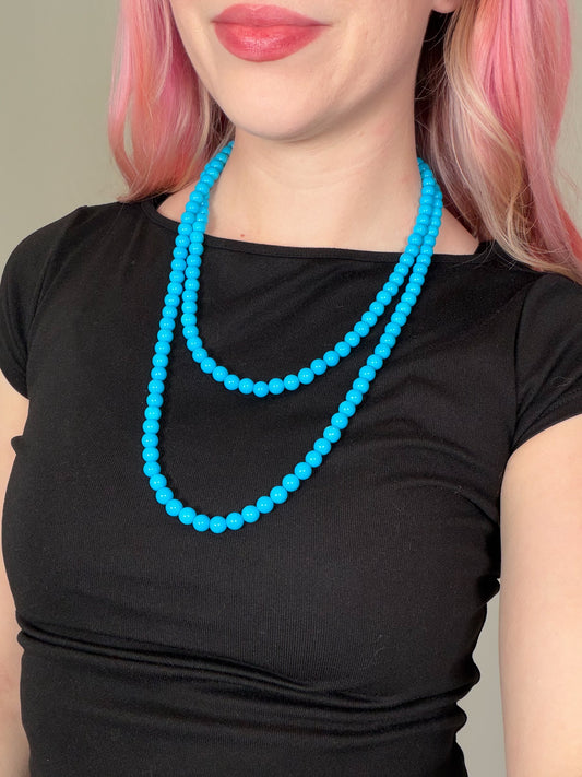 Vintage 70s/80s extra long blue faux turquoise necklace