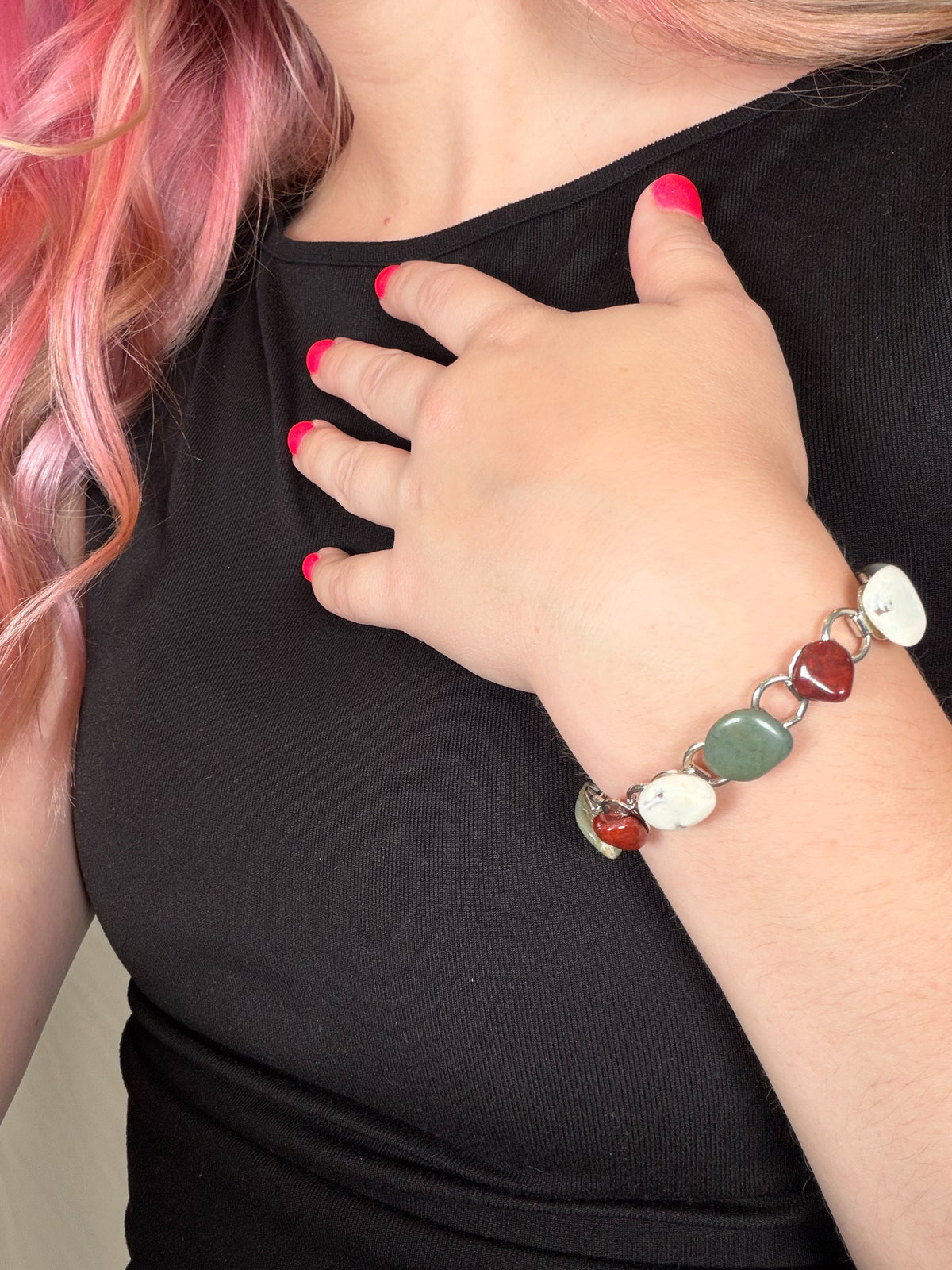 Vintage 50s/60s multi-stone tumbled pebble link bracelet