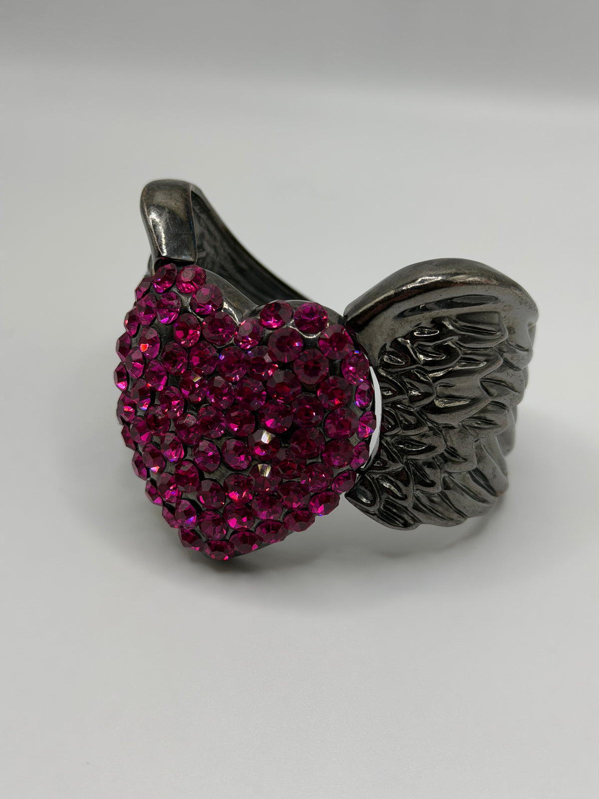 Y2K pink rhinestone winged heart cuff bracelet