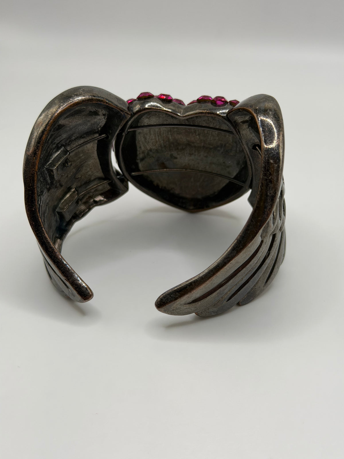Y2K pink rhinestone winged heart cuff bracelet
