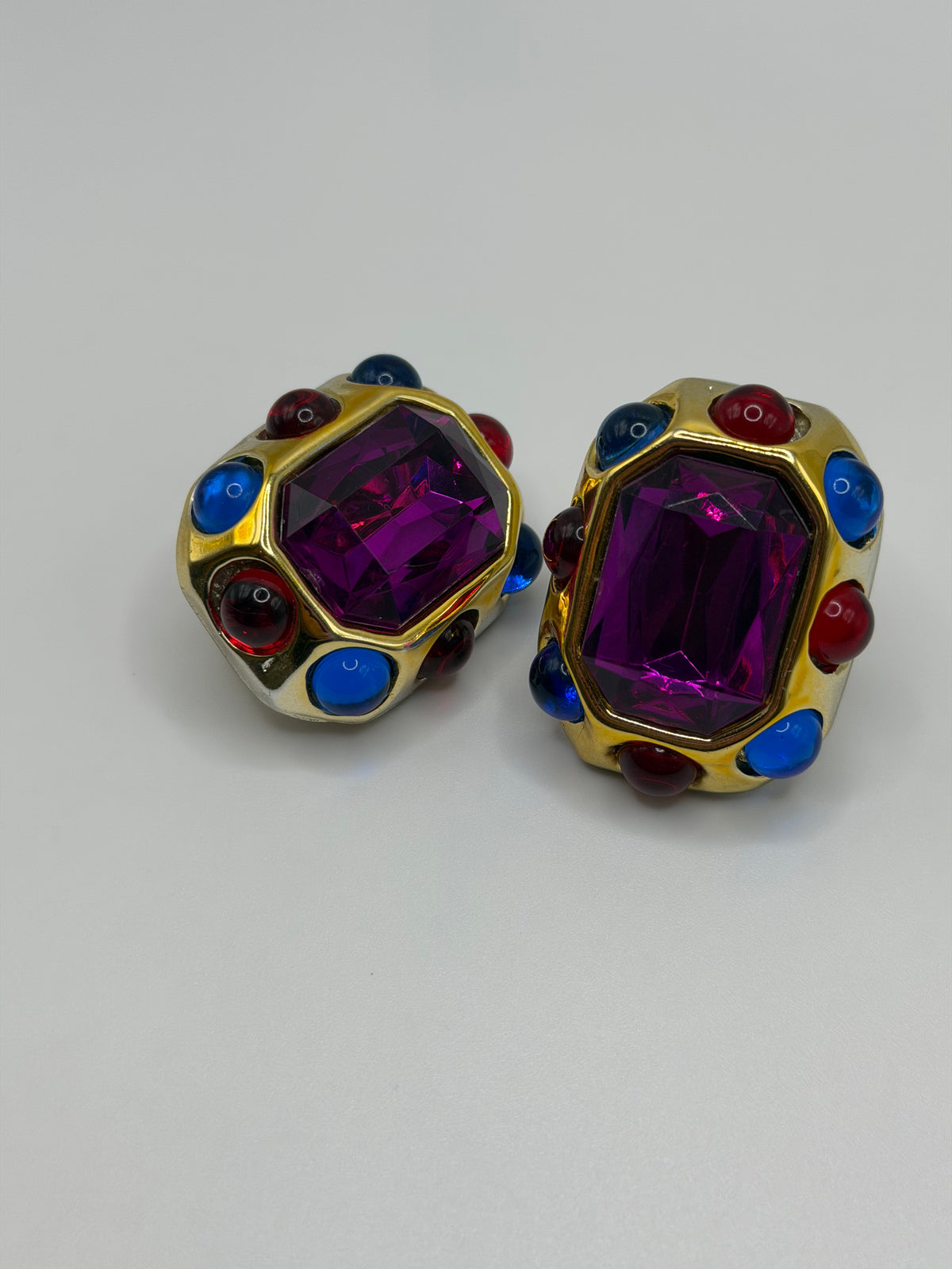 Vintage 80s multi-gemstone statement clip-on earrings