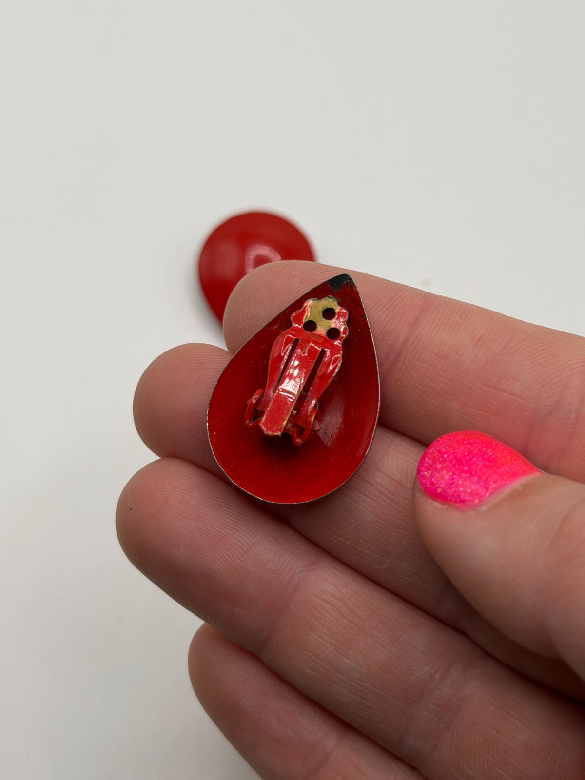 Vintage 1980s red enamel teardrop clip-on earrings