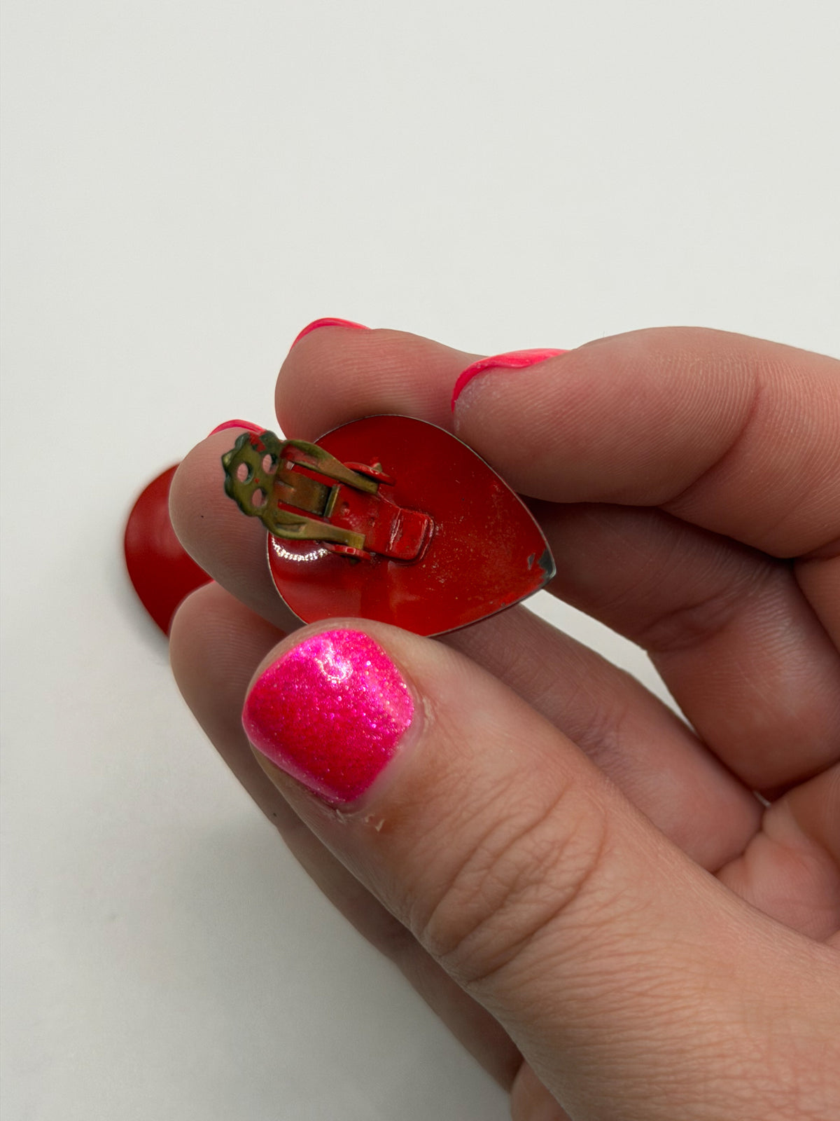 Vintage 1980s red enamel teardrop clip-on earrings