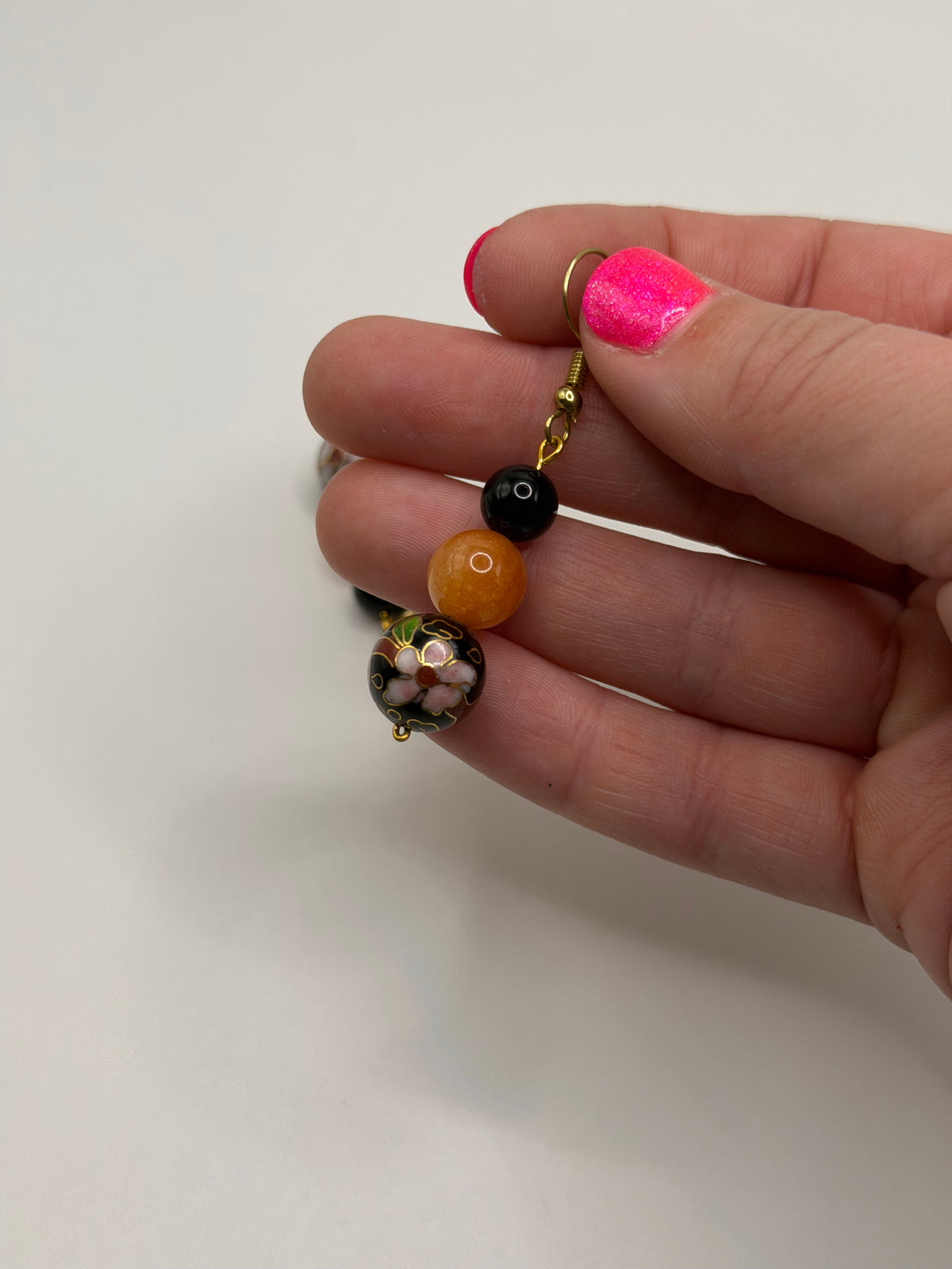 Handmade adventurine beaded dangle earrings