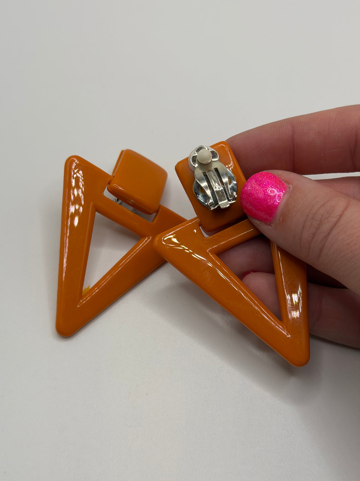 Vintage 80s orange geometric clip-on earrings