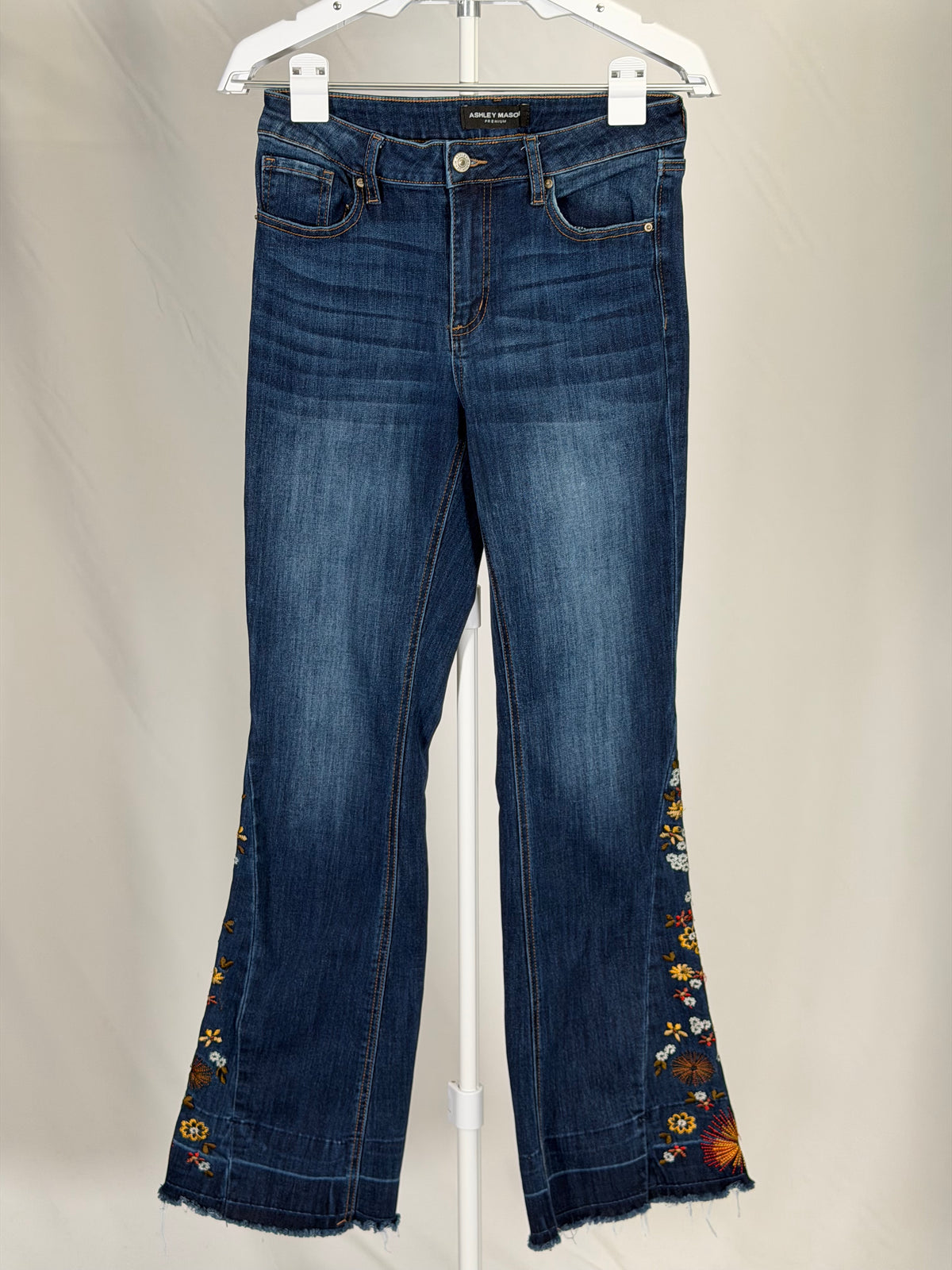 Ashley Mason floral embroidered flare jeans