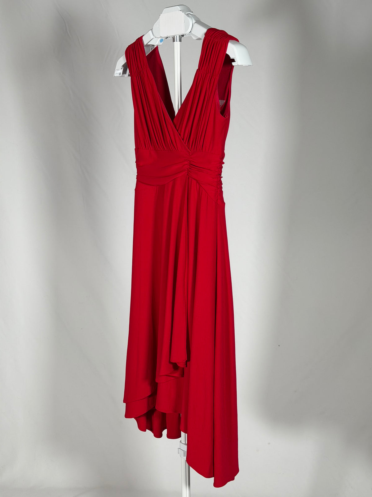 Polly USA red v-neck asymmetrical formal dress