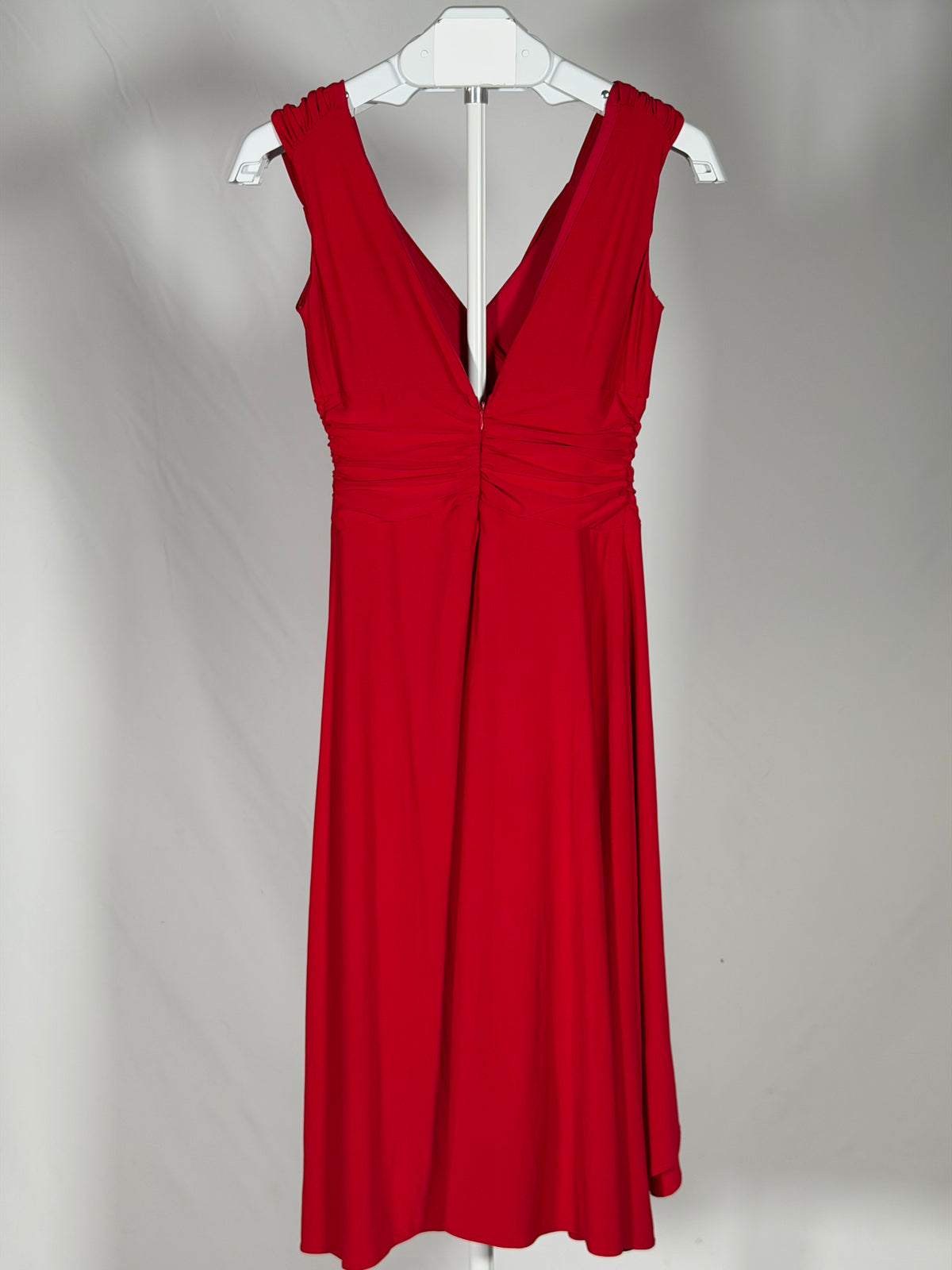 Polly USA red v-neck asymmetrical formal dress