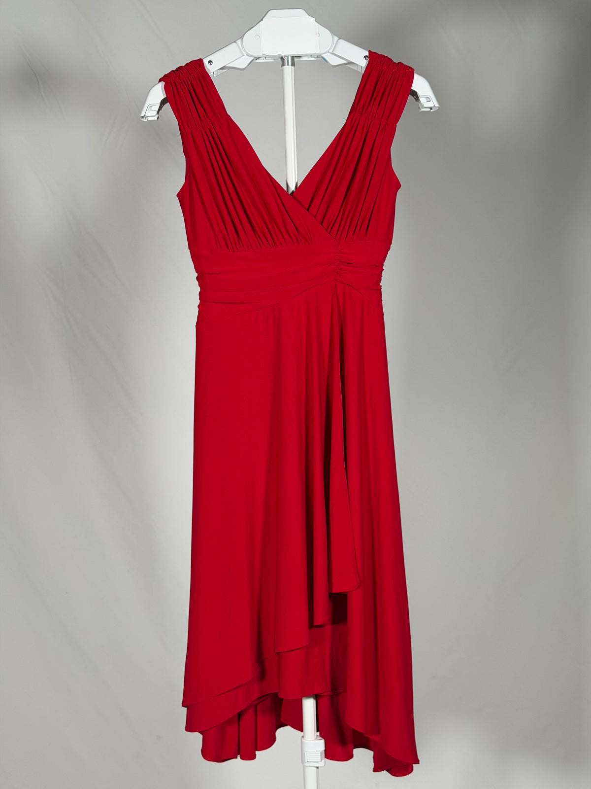 Polly USA red v-neck asymmetrical formal dress