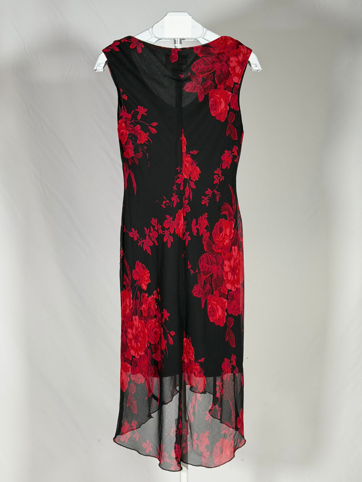 Connected Apparel sequin beaded black/red floral cowl neck midi