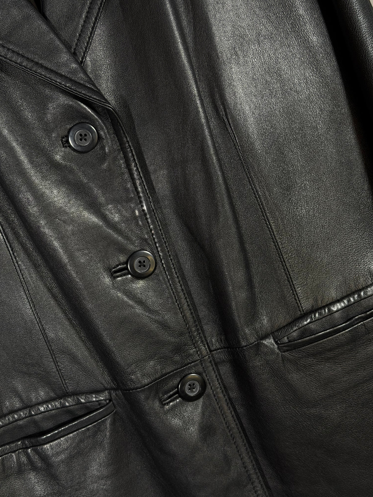 Vintage 90s Stone & York genuine black lambskin leather trench coat