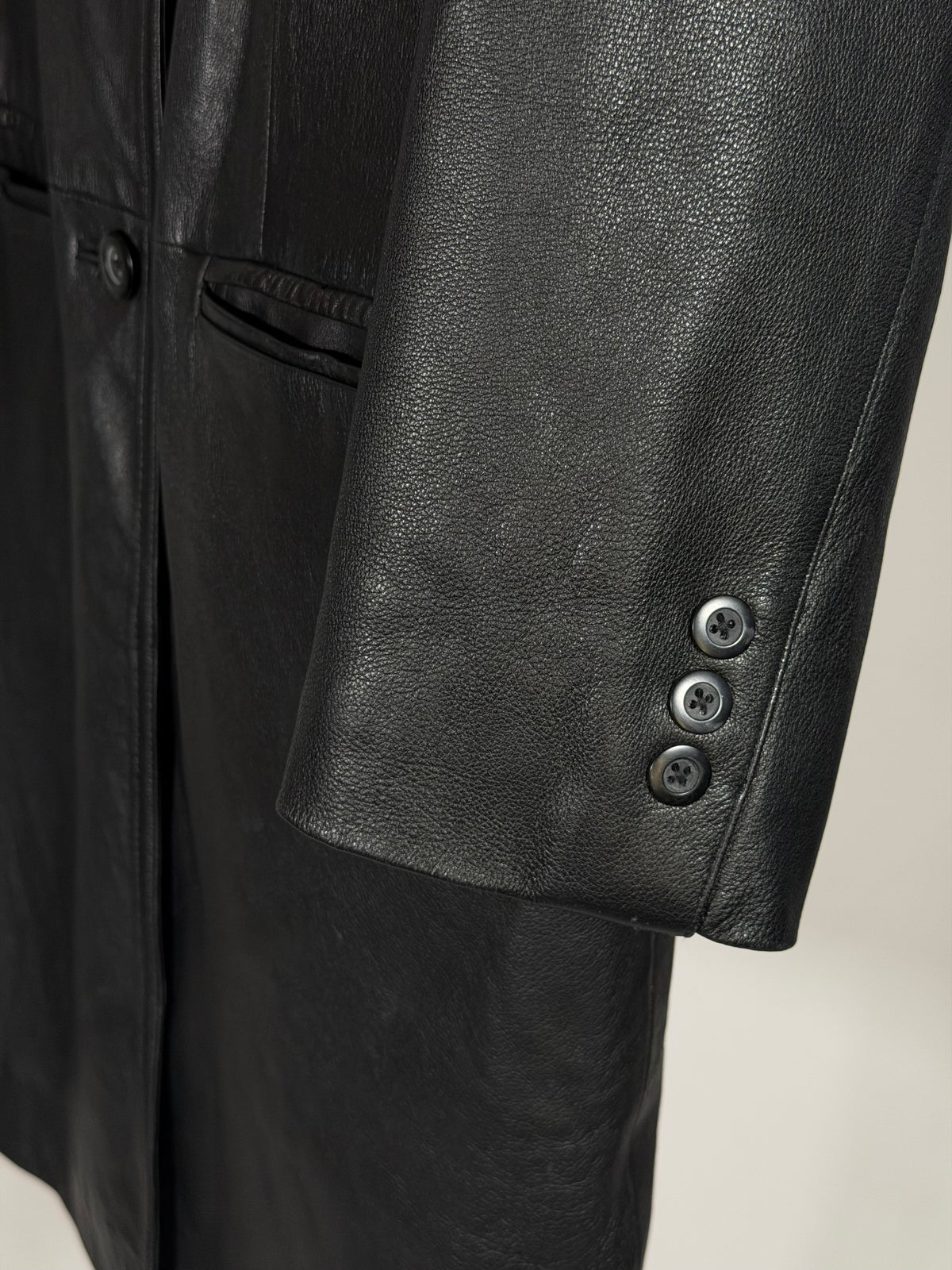 Vintage 90s Stone & York genuine black lambskin leather trench coat