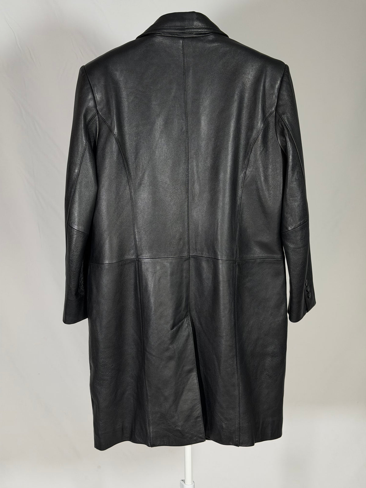 Vintage 90s Stone & York genuine black lambskin leather trench coat