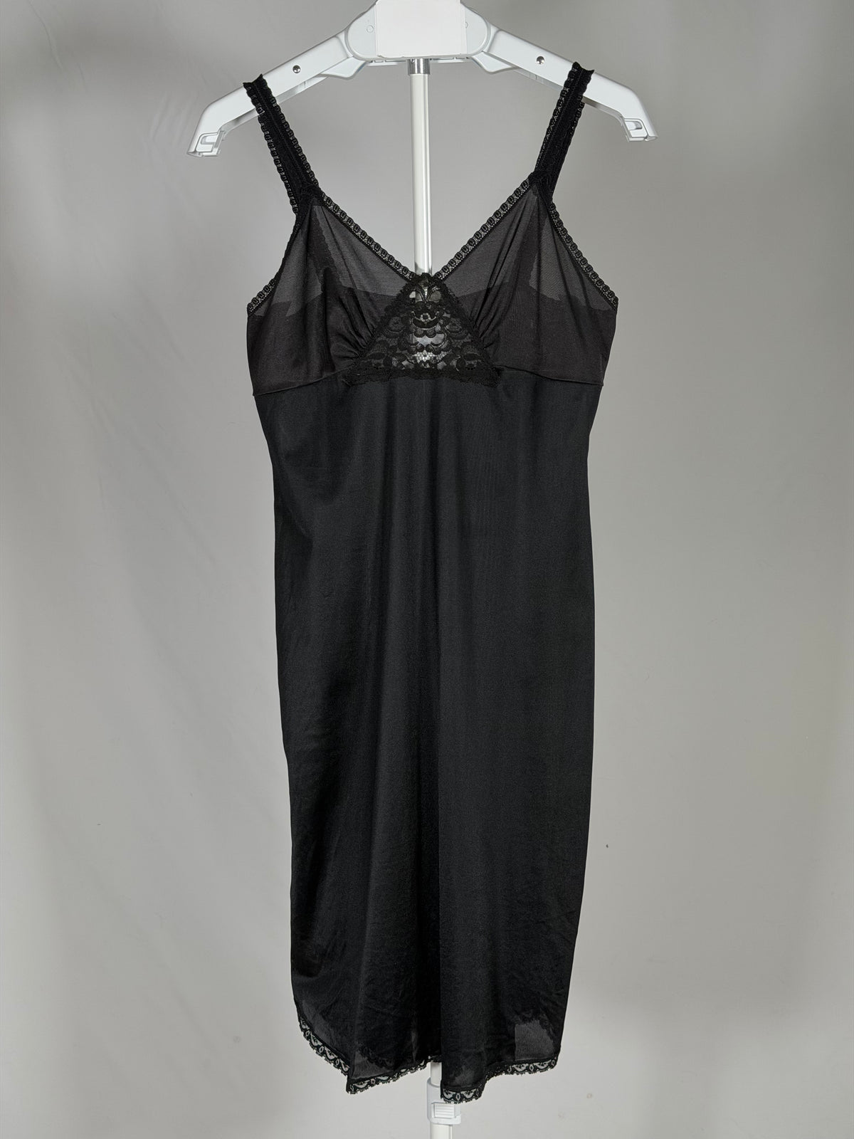 Vintage 1980s Movie Star black lace cut-out midi slip