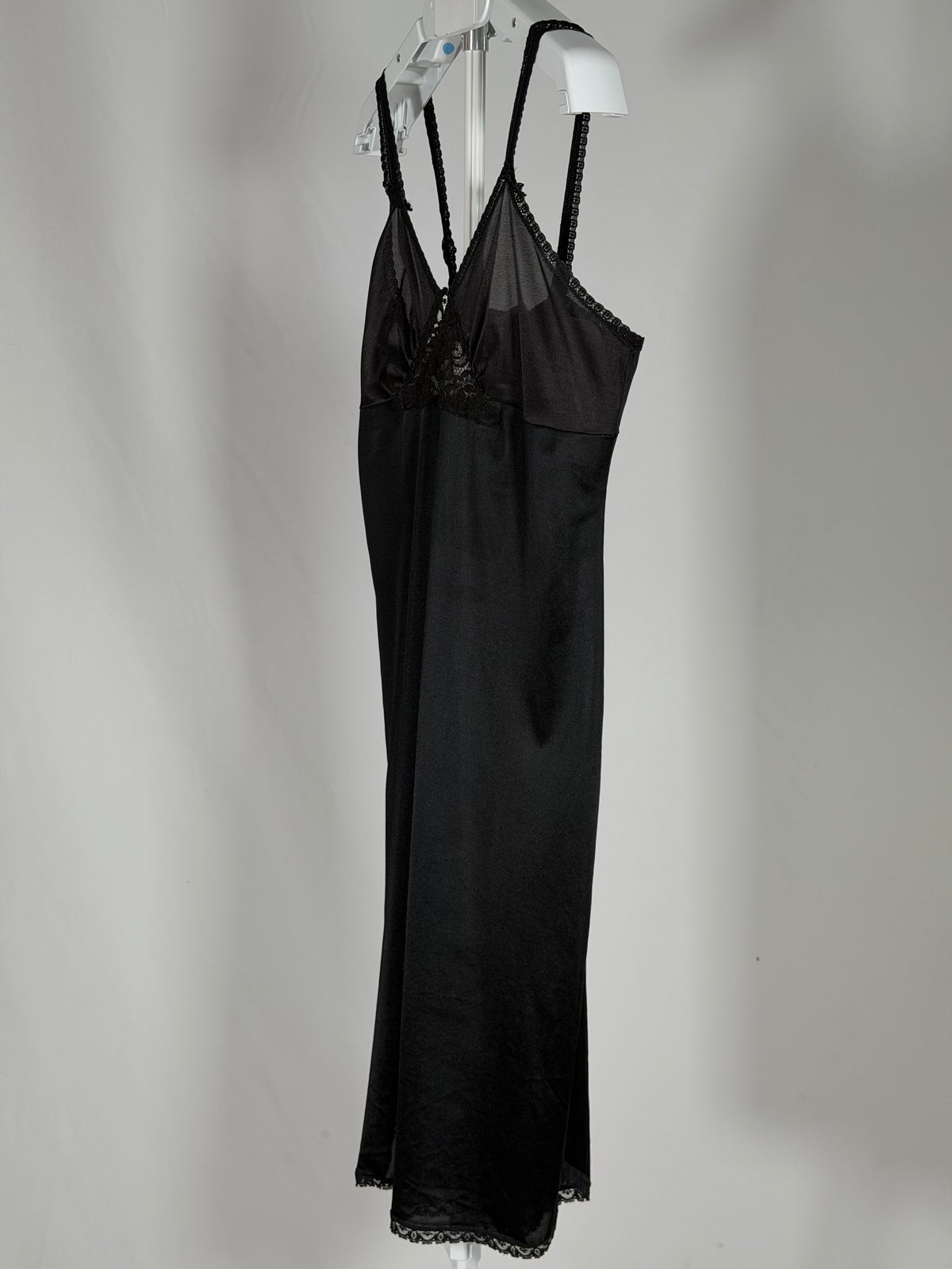 Vintage 1980s Movie Star black lace cut-out midi slip