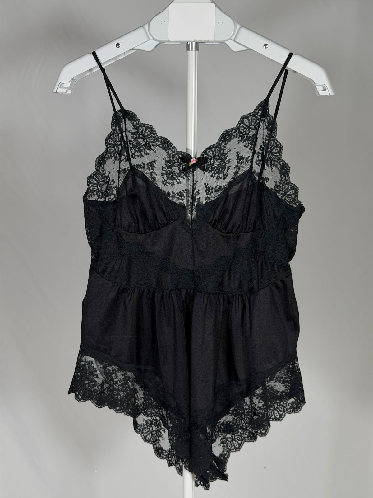 Vintage 80s Bernette black sheer lace teddy romper