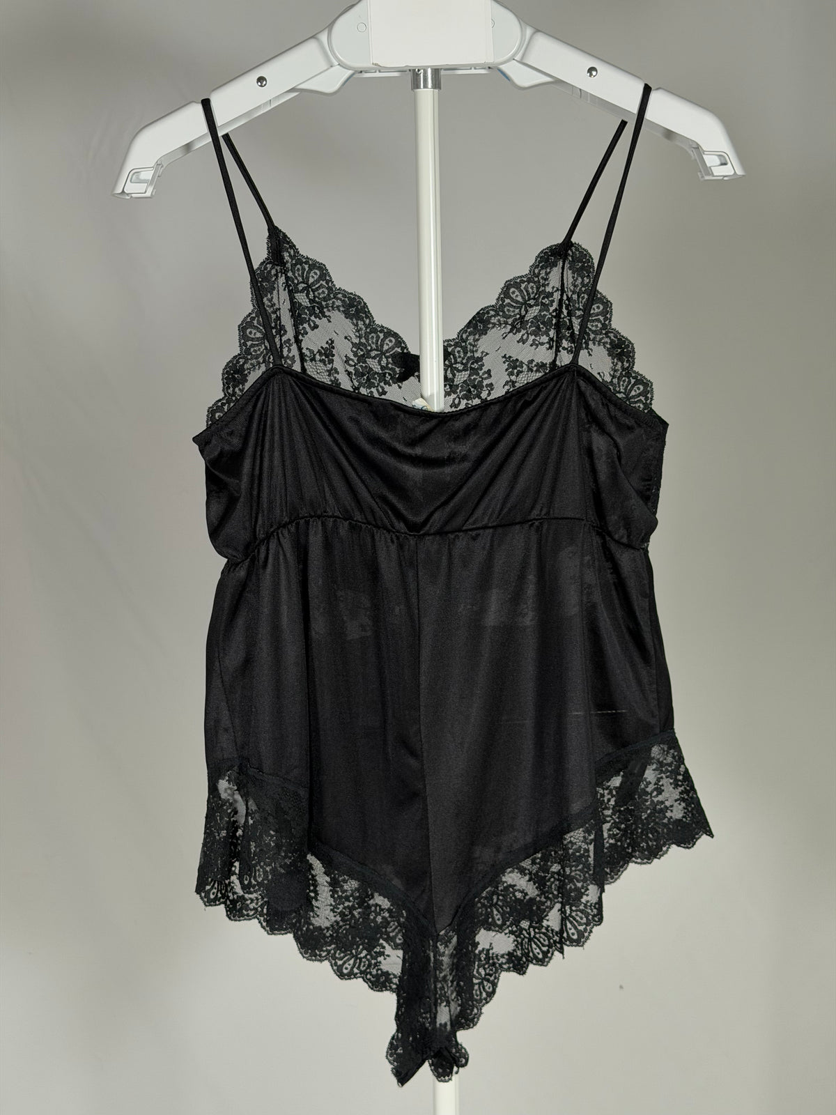 Vintage 80s Bernette black sheer lace teddy romper