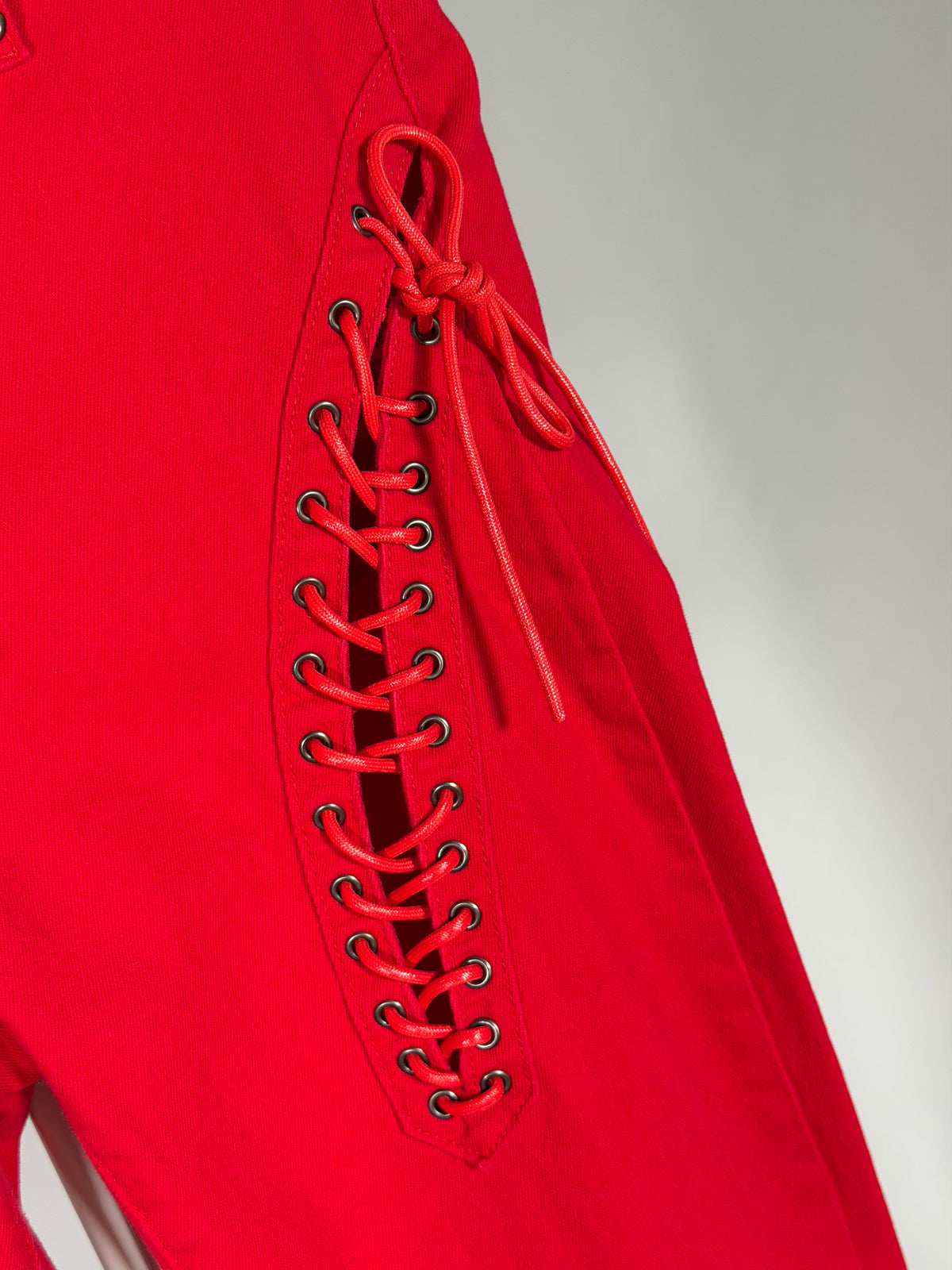 Edikted red triple lace-up high-rise flare jeans