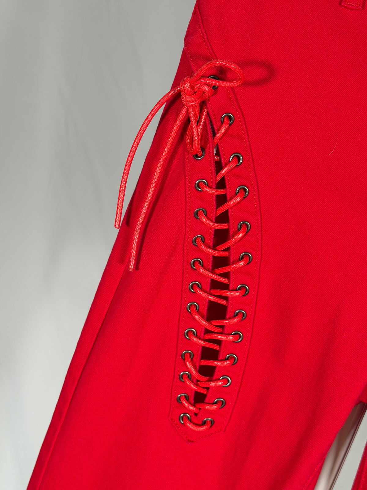 Edikted red triple lace-up high-rise flare jeans