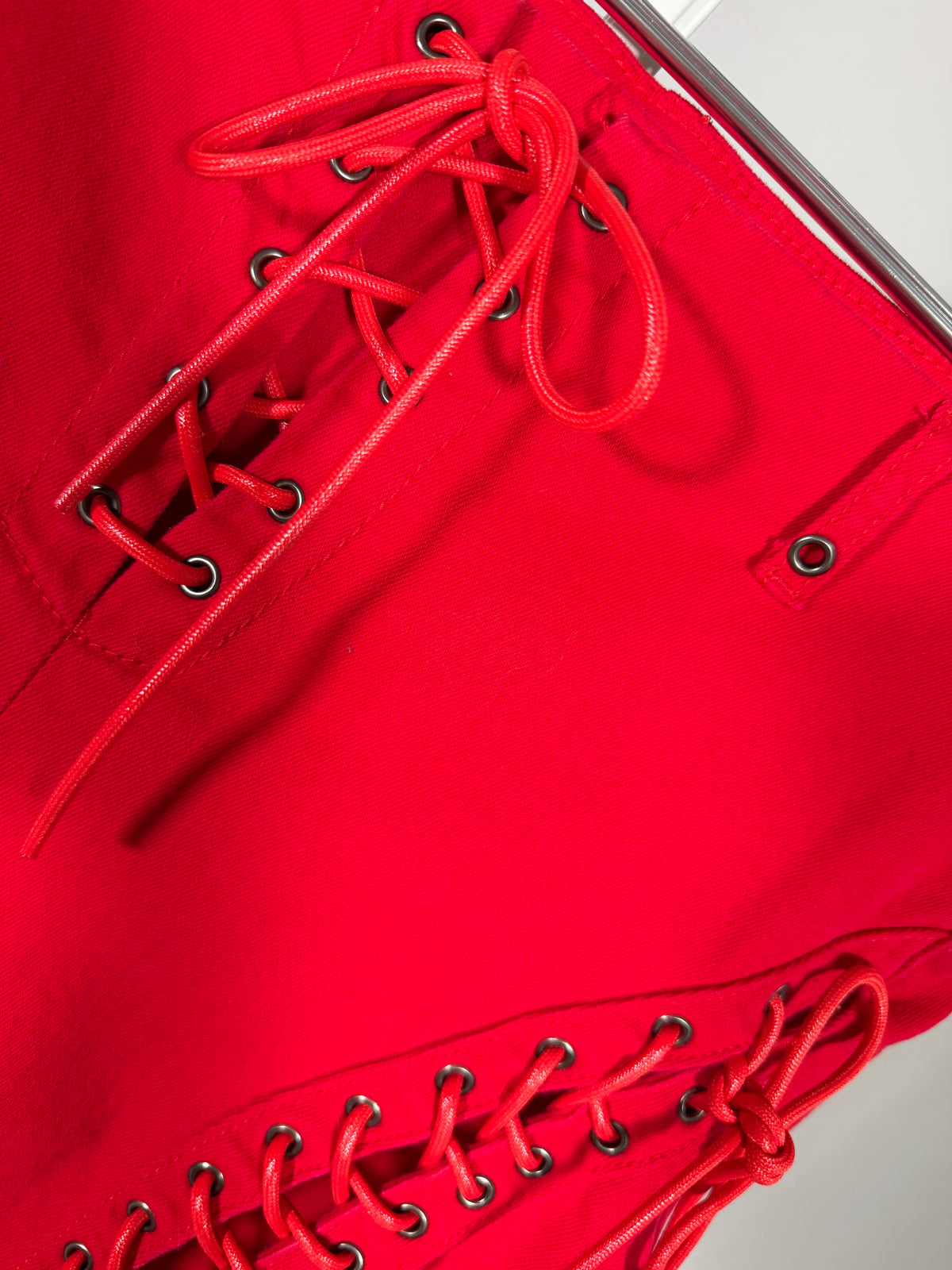 Edikted red triple lace-up high-rise flare jeans